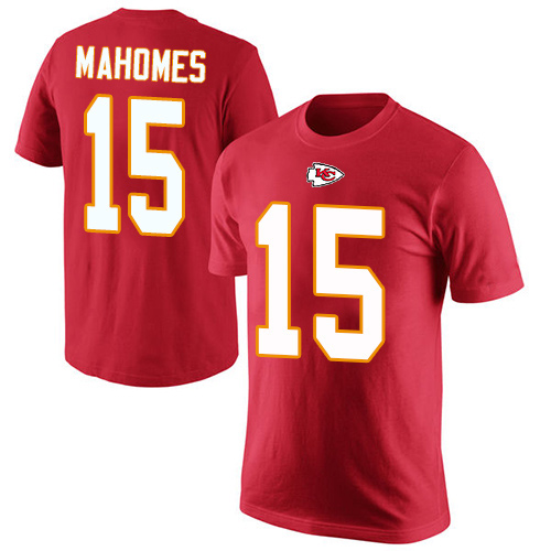 Men Kansas City Chiefs #15 Mahomes Patrick Red Rush Pride Name and Number T-Shirt